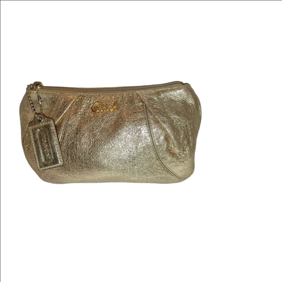 Coach Metallic Gold Zippered Pouch M0869-42536 - Picture 1 of 8